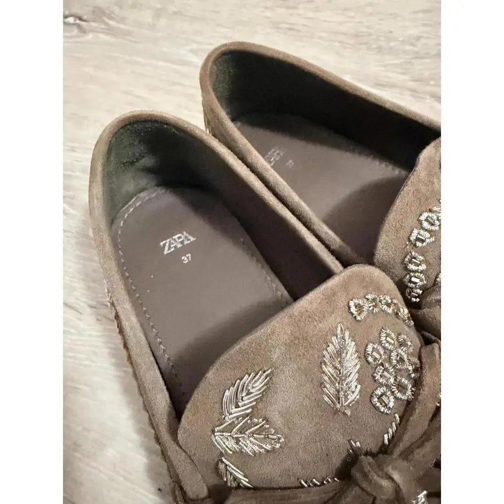 Zara Embroidered Loafers Olive Green 37 - Picture 7 of 7